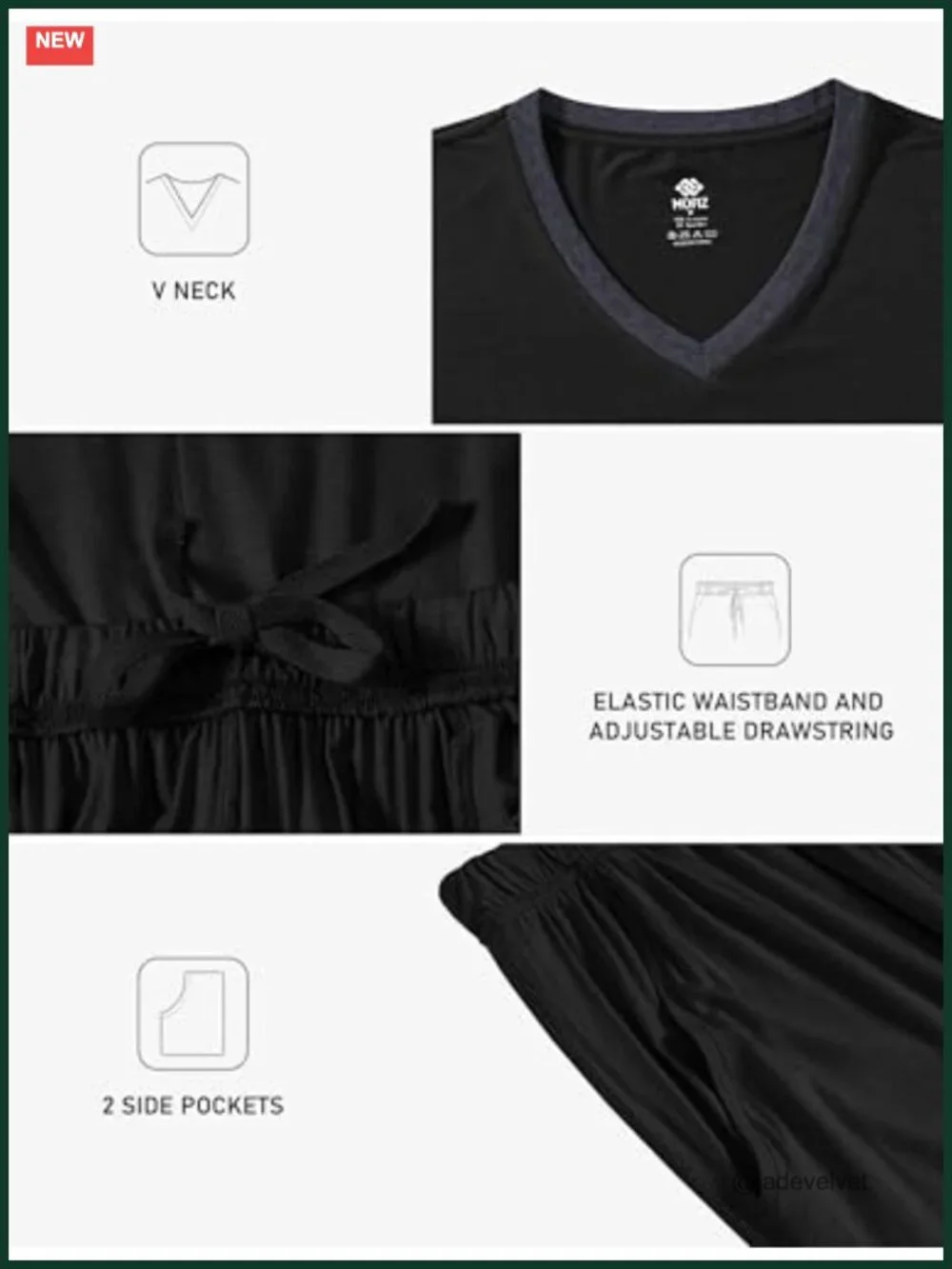 Men's Pajama Set - Soft Modal Long Sleeve V-Neck with Pockets